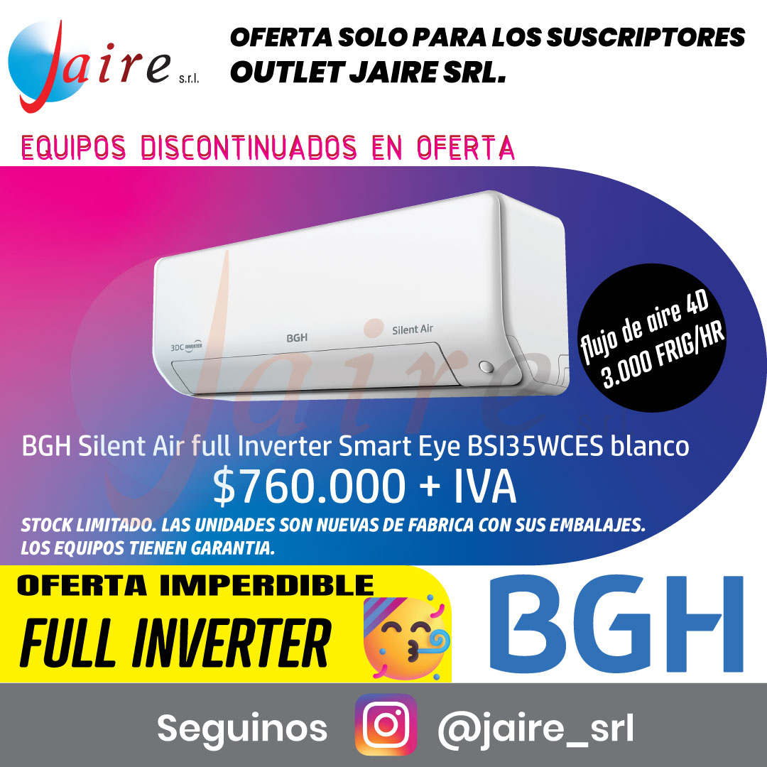 SPLIT BGH INVERTER 3.000 F/C - FULL INVERTER 3DC