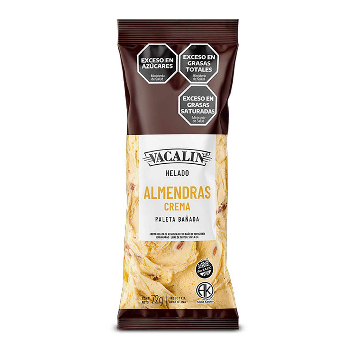 Paleta Crema de Almendras bañada con Chocolate Vacalin 72 gramos