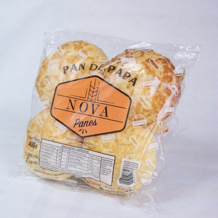 Pan de Papa para hamburguesa clásica de 55, 69, 80, 83 y 120 gramos NOVA de 4 unidades